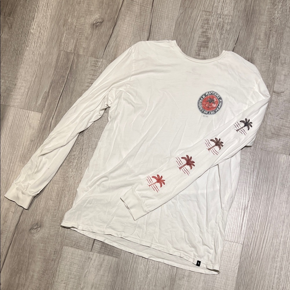 Ripcurl White Long Sleeve Shirt with Palm Tree Design Large